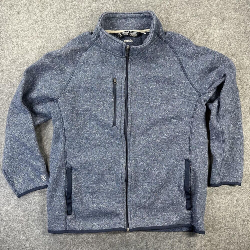 Zusa Jacket Mens Medium Blue Full Zip Fleece Eco Friendly Recycled Sweater